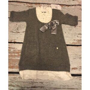 Microbe Gray Satin Bow Sweater Dress NWT